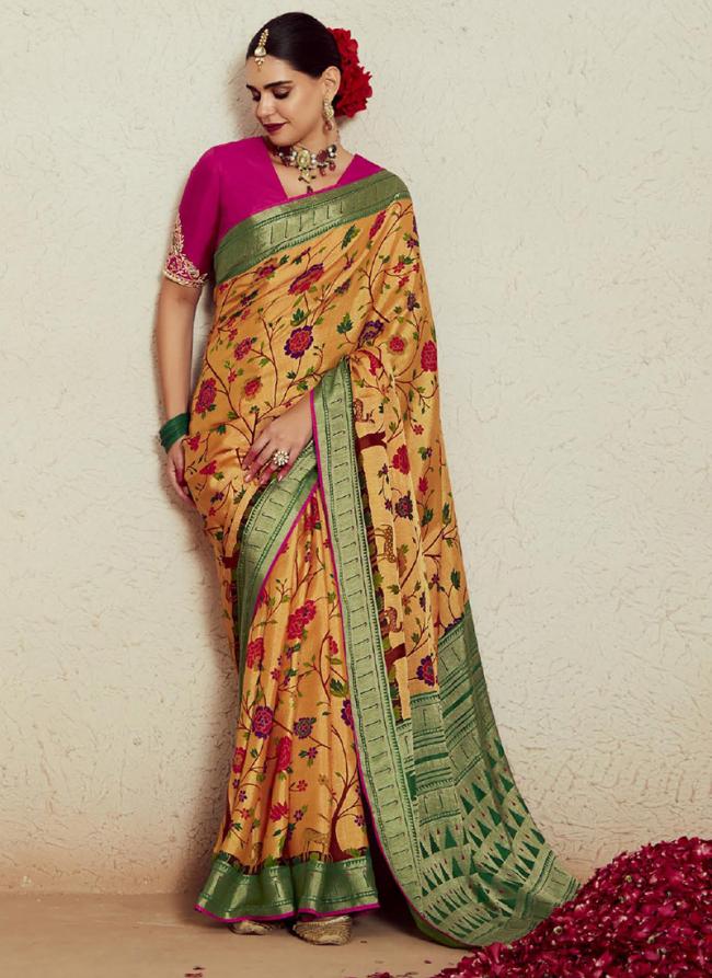 Soft Brasso Beige Traditional Wear Printed Saree